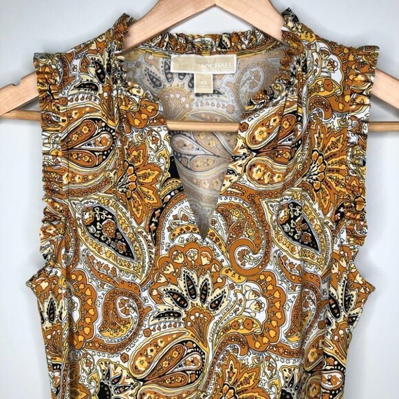 Michael Kors Neutral Paisley Printed V-neck Shift Dress Size XS - Picture 3 of 6